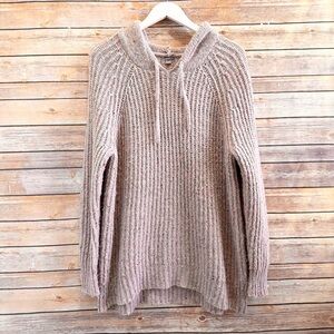 Aerie Sweater Women’s Size Small Beige Speckled Wool Blend Hooded Knit Pullover